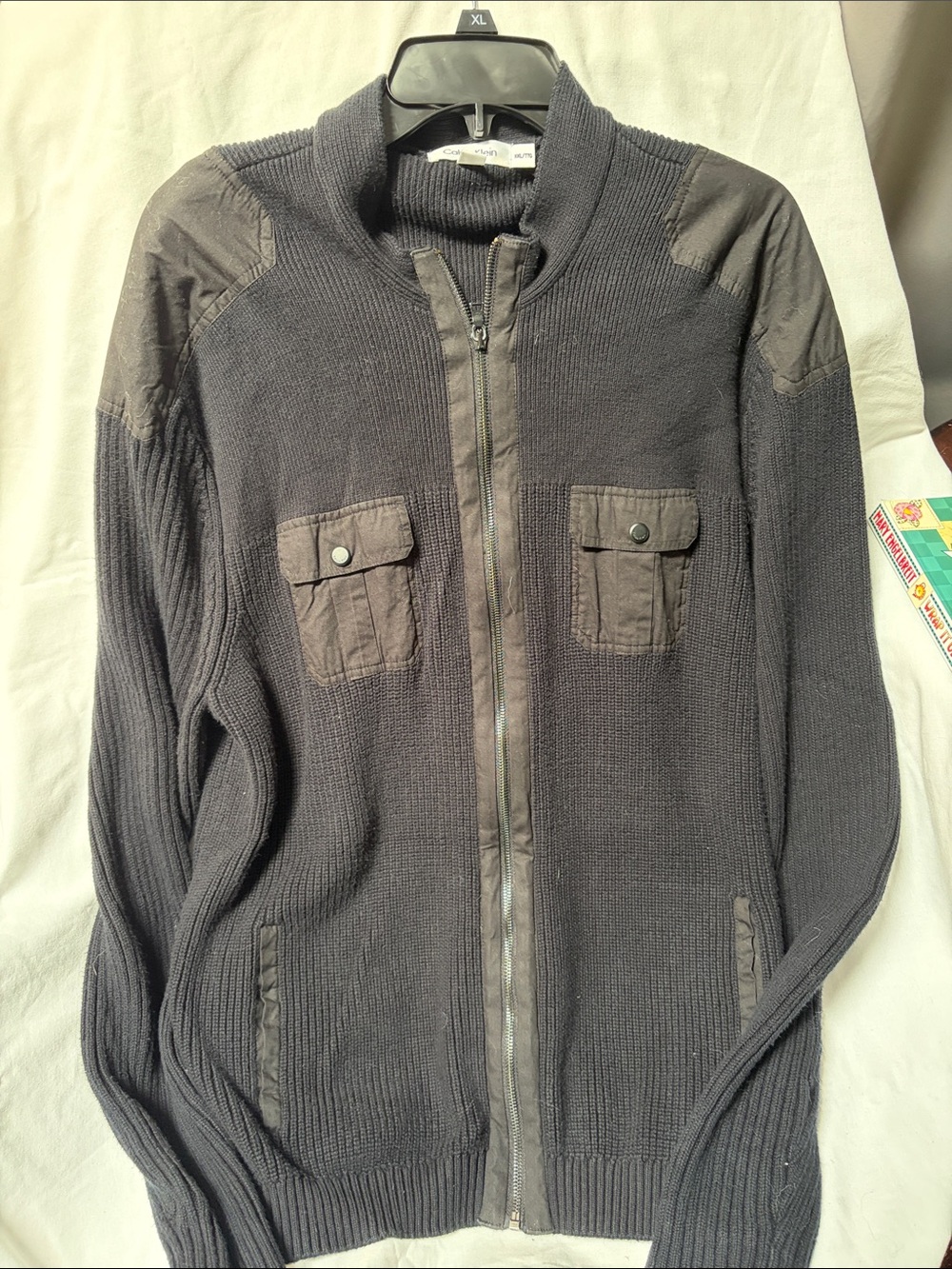 Calvin Klein Men's Grey Full-Zip Knit Sweater Jacket